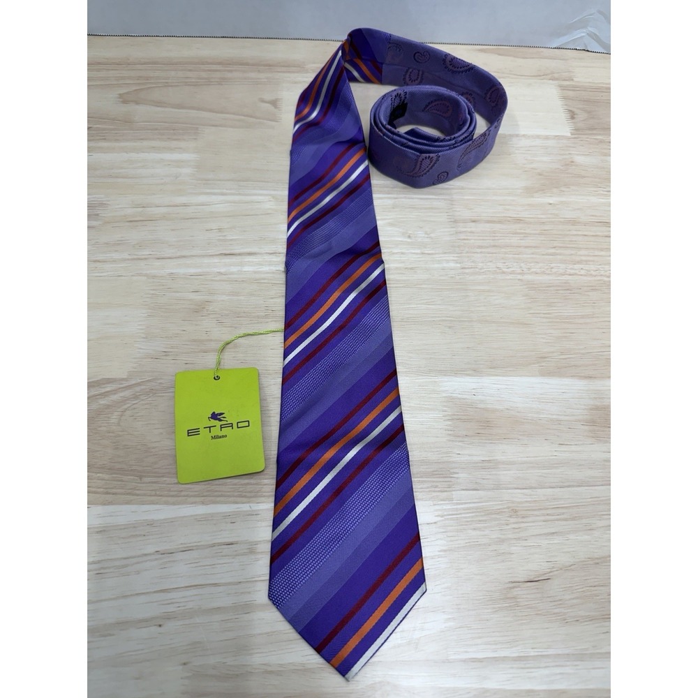 Etro Milano Men's Silk Tie Necktie Purple Paisley 100% Silk Made In Italy - NEW
